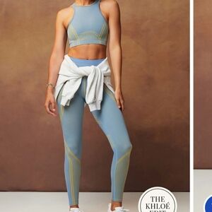 EUC Fabletics Blue and Yellow Seamless Leggings for Active Wear